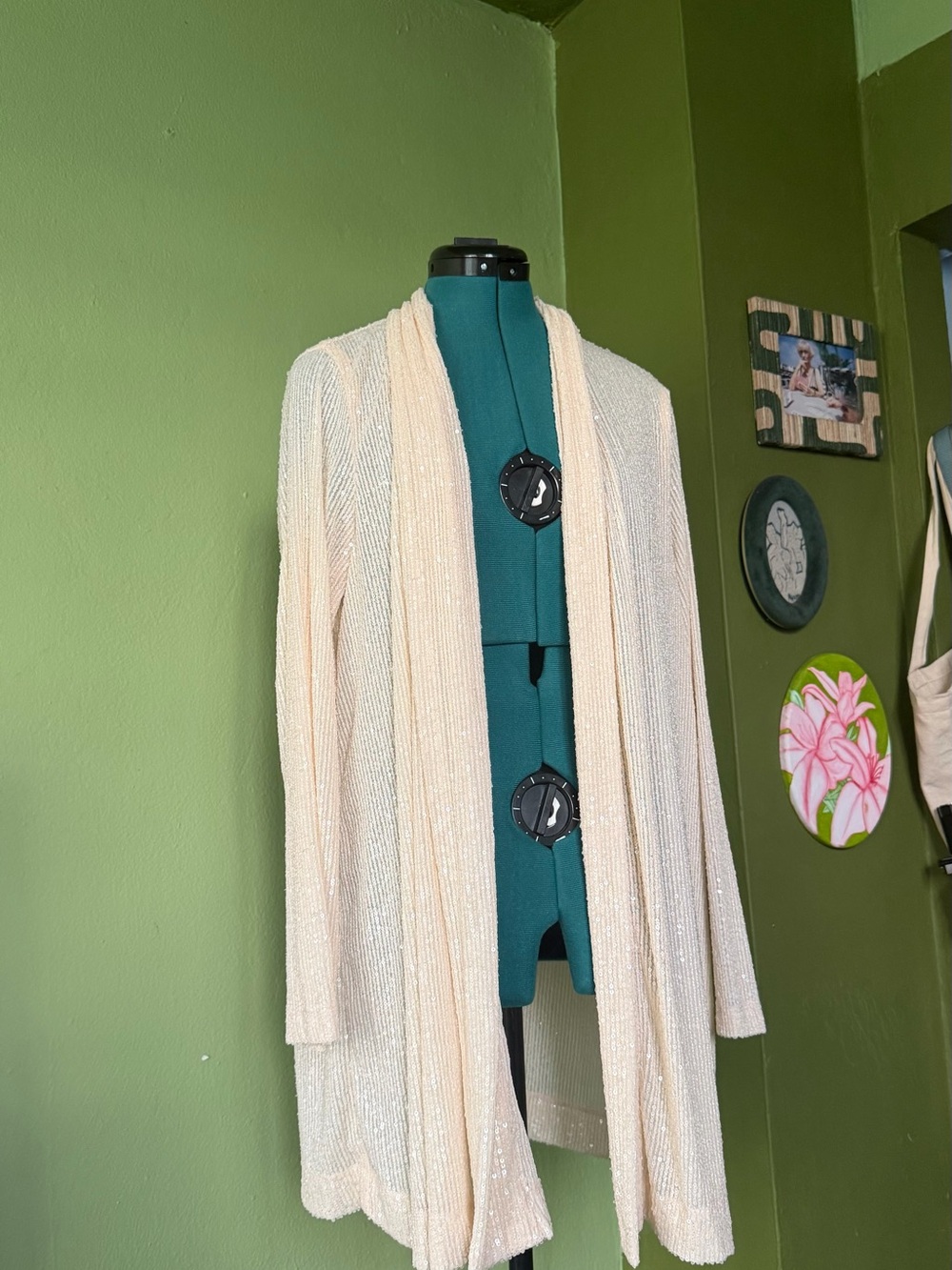 Anne Klein Cream Open-Front Lightweight Cardigan